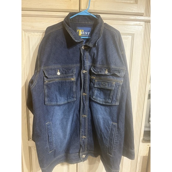 Trust‎ Sports Collection Denim Blue Jean Jacket Button coat Mens XL - Picture 1 of 12
